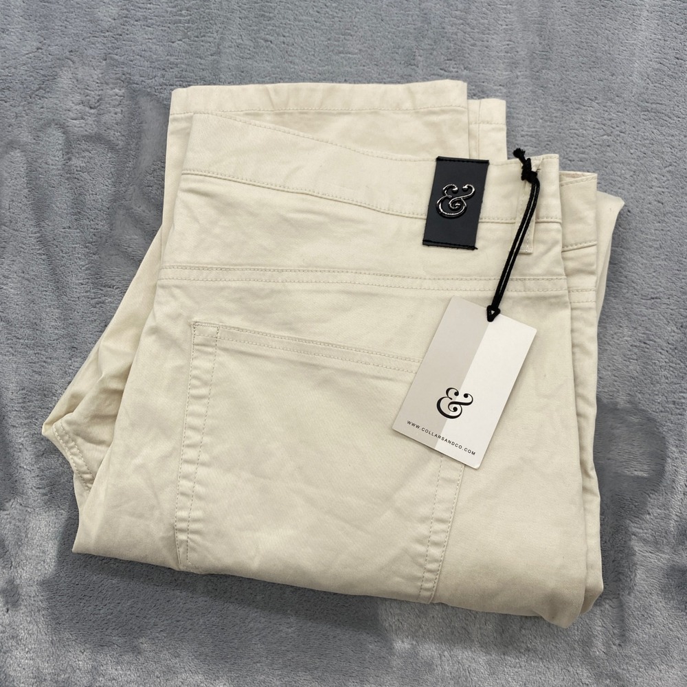 Collars & Co Mens 5-Pocket Chino Pants 36x32 Cream Off-White Straight Leg NWT